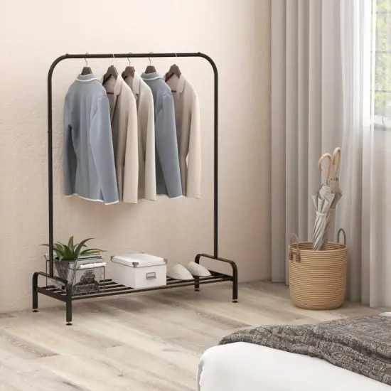 Heavy Duty Metal Garment Rack Clothes Hanging Rod with Bottom Storage Shelf {4}