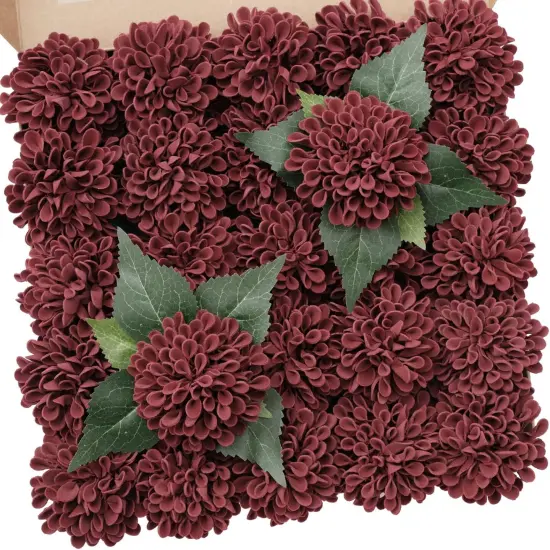 25 Pcs Artificial Burgundy Dahlia Flowers with Stem {1}