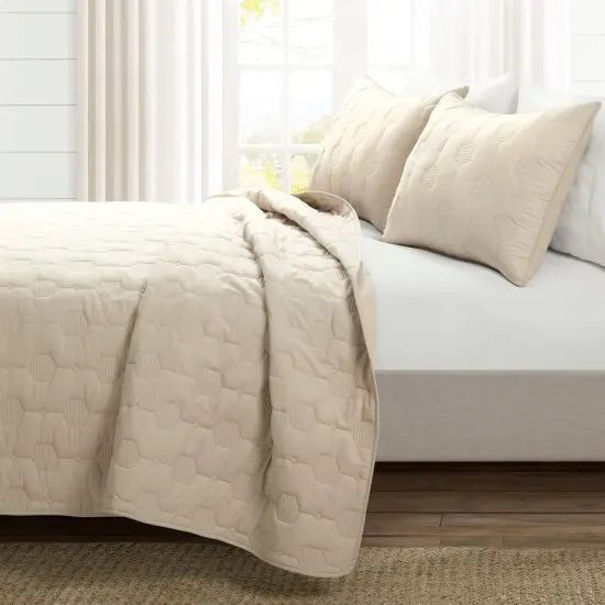 3 Piece Reversible Lightweight Comforter Cotton Quilt Set with Embroidered Honeycomb Design {5}