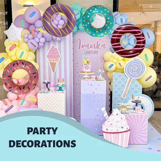 4E's Novelty 4 Pack Mini Inflatable Donuts &ndash; 15" Blow-up Donut Decor for Donut Party Favors {6}