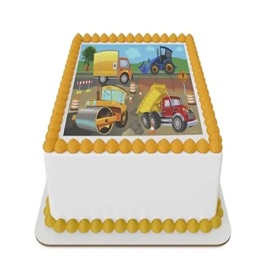 Construction vehicles Edible Icing Sheet cake topper for 1/4 Sheet cake or larger {1}