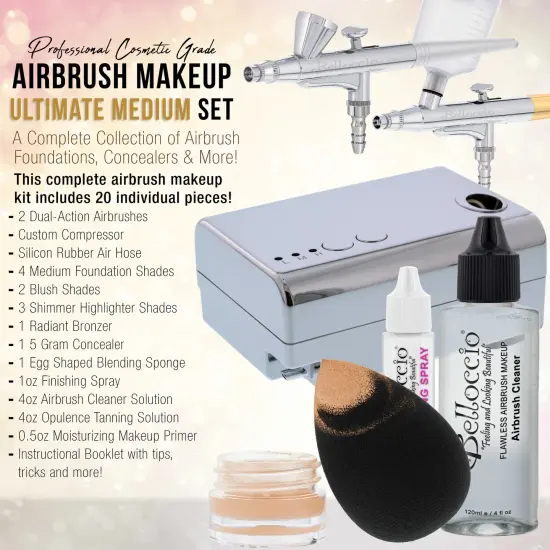 Belloccio Ultimate Airbrush Makeup & Spray Tanning System; Makeup & Tanning Airbrushes, Medium Shade Foundations, Blushes & Tanning Solution {2}