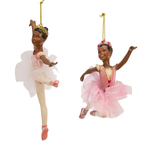 6.5" African American Ballerina Ornaments &ndash; Set of 2 Assorted Elegant Christmas Decorations {3}