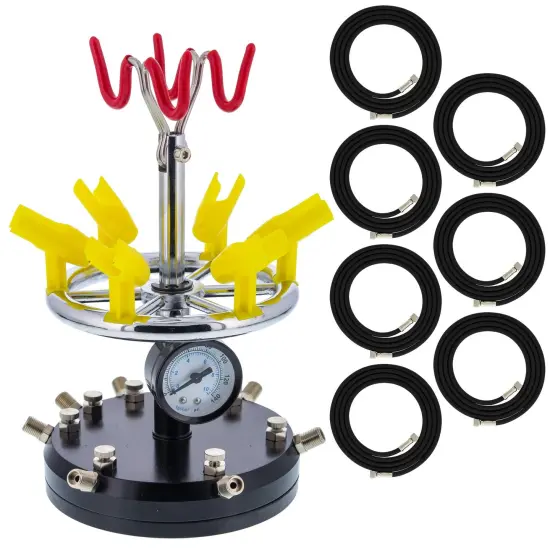 Master S66 Airbrush Set with 6 Precision Siphon Feed Airbrushes, 6 Station Airbrush Holder with Air Regulated Manifold, 7 Air Hoses & 6 Bottles {6}