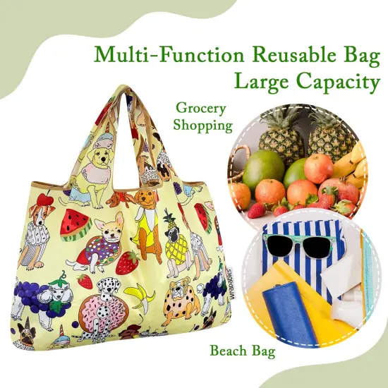 Wrapables Large Foldable Tote Nylon Reusable Grocery Bags, Dessert Dogs {5}