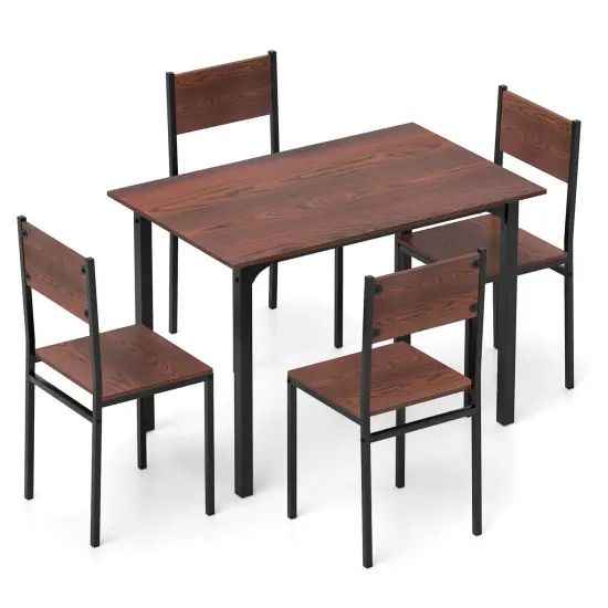 Costway 5 PCS Dining Table Set Industrial Style Kitchen Table & Chairs for 4 Gray/Brown/Dark Brown {1}