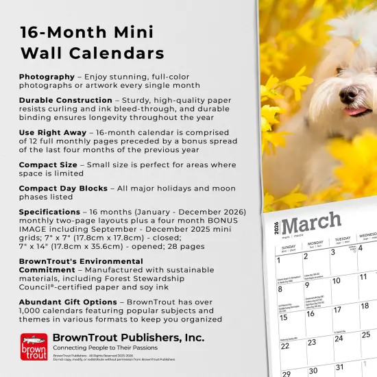 Maltese | 2026 7 x 14 Inch (Hanging) Monthly Mini Wall Calendar {6}