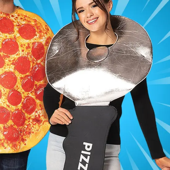 Pepperoni Pizza and Pizza Cutter Adult Couples Costume Set Food Tunics Funny Halloween Party Outfit {6}