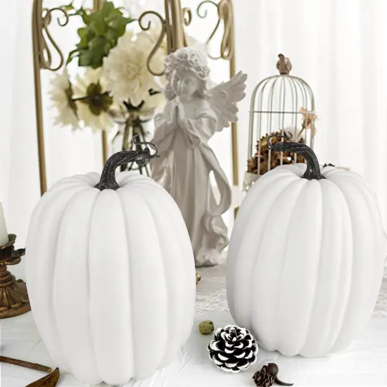 8 Inch Large Artificial Pumpkins, 2PCS White {5}