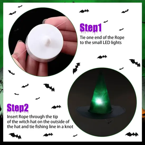 12pcs Light Up Halloween Hanging Witch Hat {2}
