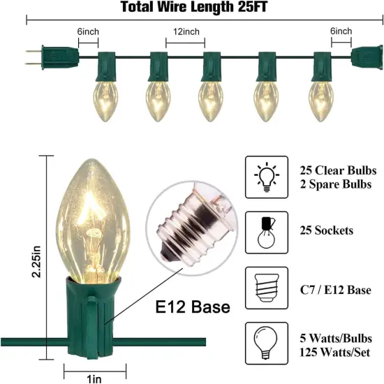 C7 Christmas String Lights - 25Ft {2}