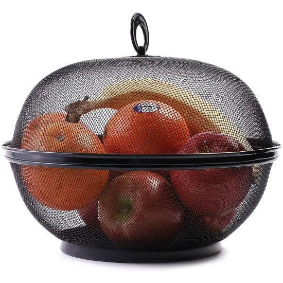 2 Pack Black Mesh Fruit Baskets with Lids for Fruits, Restaurant Kitchen Produce Containers (10 In) {7}