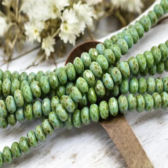 *25* 6x8mm Opaque Turquoise Picasso Fire Polished Rondelle Beads {2}