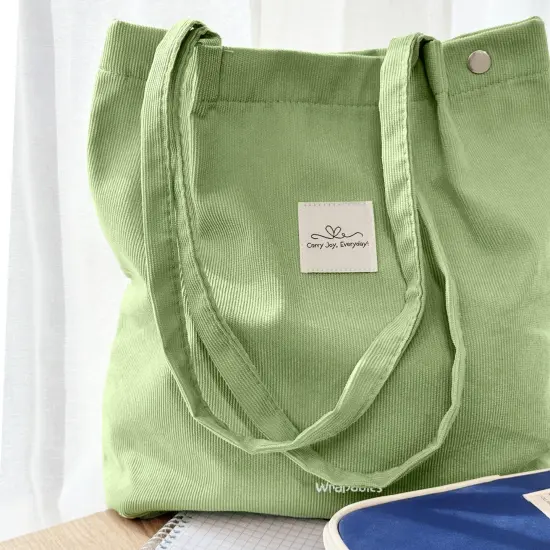 Wrapables Corduroy Tote Bag, Casual Everyday Shoulder Handbag, Light Green {4}