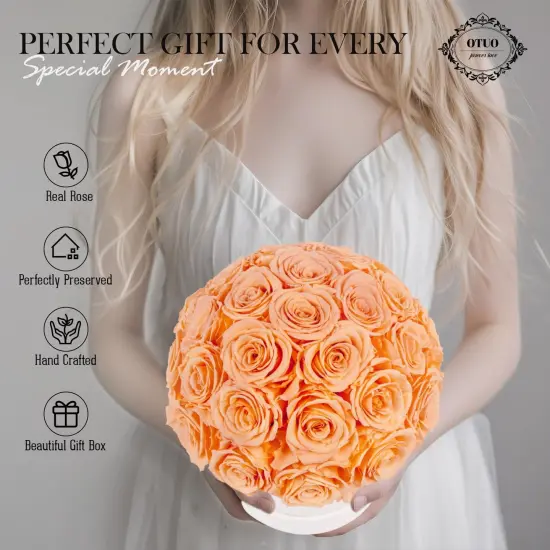 27 Preserved Roses in Round Dome Shape - Orange {3}