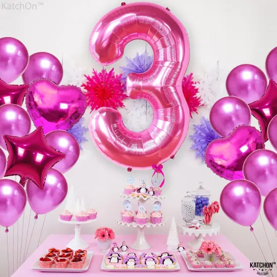 40 Inch Hot Pink Large 3 Number Balloons Big Foil Helium Number Balloons 0-9 Jumbo Happy 3rd Mylar Birthday Party Decorations for Girl Anniversary Party Supplies {5}