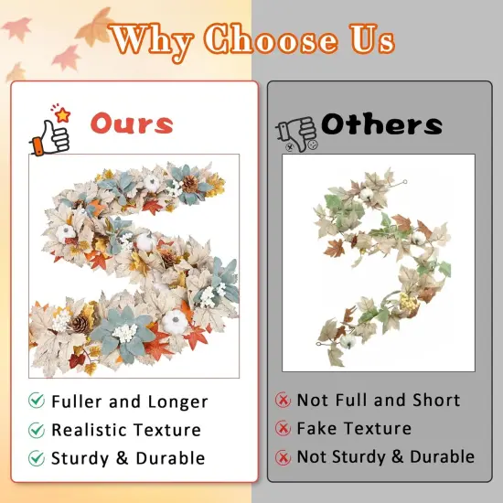 Fall Decor, Fall Garland, 5.9Ft Autumn Maple Leaves Pumpkin Garland {3}