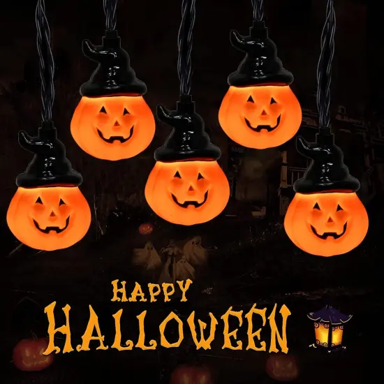 Halloween Pumpkin String Lights with Wizard Hat - Hooded Pumpkin Lights {1}