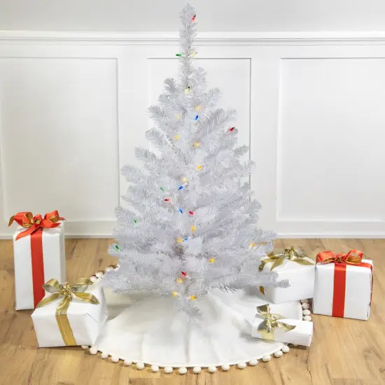 Northlight Pre-Lit Medium Snow White Artificial Christmas Tree - 3' - Multi Lights {1}