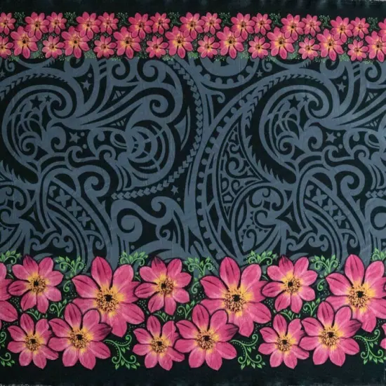 1 Yard Traditional Polynesian Tattoo Daisy Double Border Fabric, Peach Skin Polyester 44/45" Width Royal {7}