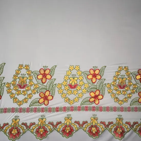 1 Yard Floral Embroidered Border Polyester Fabric 56 Inch Width Blue {3}