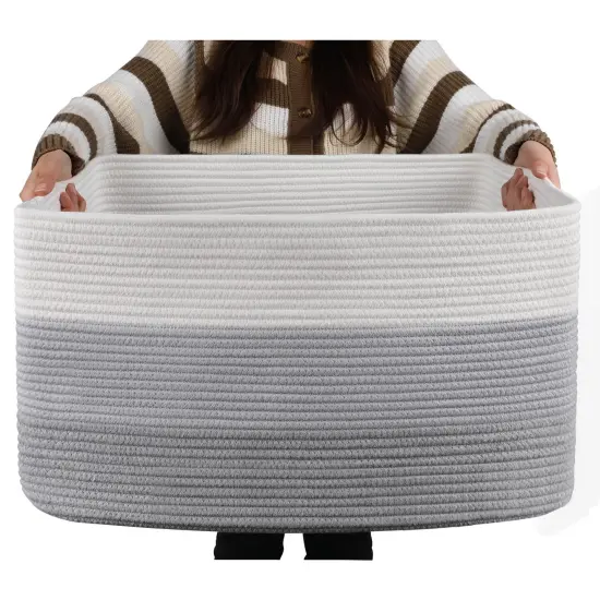 Large Blanket Basket, 22&rdquo;x17&rdquo;x12&rdquo; Rectangle Woven Baskets, Nursery Blanket Storage Living Room, Toy Storage With Handle, Large Baskets for Organizing-Gradient Grey {1}