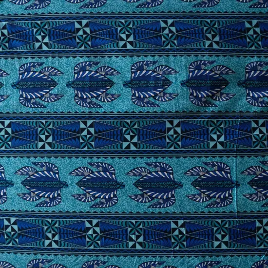 1 Yard Tonga Sea Turtles Peachskin Fabric with Polynesian Hibiscus Floral Print 44/45 Inch Width Blue {1}