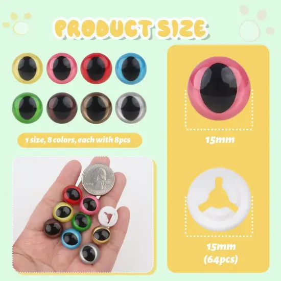 64pcs Safety Eyes - 15mm (8 Colors) {5}