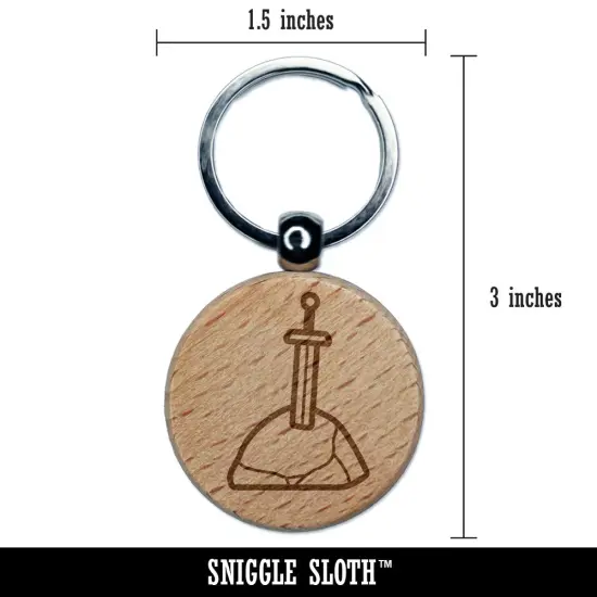 Sword In Stone King Arthur Camelot Medieval Fantasy Engraved Wood Round Keychain Tag Charm {2}