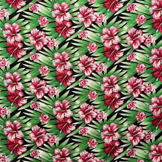 1 Yard Multicolor Hibiscus Flowers Polyester Fabric with Tropical Palm Design 60 Inch Width Red & Green {3}
