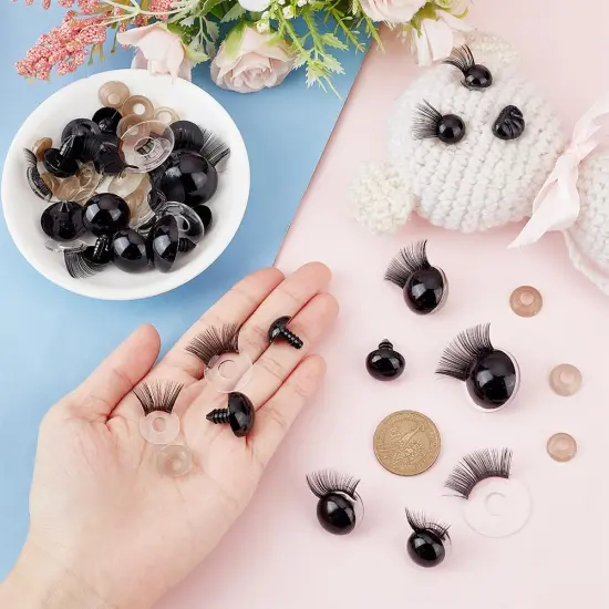 24 Sets Safety Eyes with Eyelashes Black Crochet Eyes 6 Sizes {3}