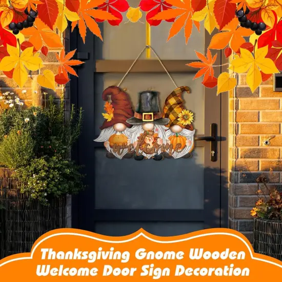 Thanksgiving Welcome Door Sign Fall Gnome Wreaths Hanging Sign {3}