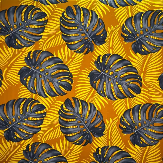 1 Yard Monstera Dypsis Lutescens Leaves Tropical Peachskin Fabric for Sewing Projects 45 Inch Width Gray/Mustard {1}