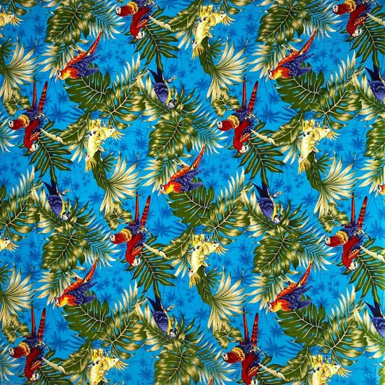 1 Yard Parrots Split Monstera Palm Leaves Tropical Peachskin Fabric for Clothing 45 Inch Width Teal {2}