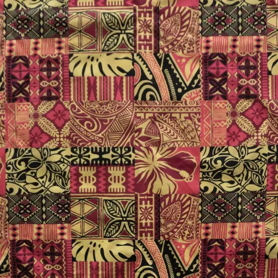 1 Yard Traditional Polynesian Tapa Print Soft Polyester Fabric 60 Inch Width Yellow/Red {1}