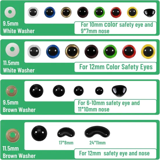 780pcs Safety Eyes and Noses - 6mm to 12mm {3}