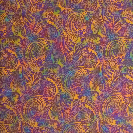 1 Yard Traditional Polynesian Tattoo Watercolor Print Fabric Soft Polyester Material 45 Inch Width {6}