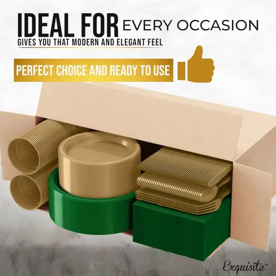 Exquisite 350 Pcs Plastic Plates for Party &ndash; Disposable Plates Set &ndash; 50 Each of 9" Dinner Plates, 7" Dessert Plates, Plastic Cups, Napkins & Plastic Cutlery &ndash; Plastic Dinnerware by Party Solids St. Patricks {4}