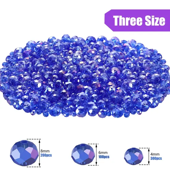 600 Pcs Crystal Glass Beads for Jewelry Making Bulk Faceted Gemstone Rondelle Loose Beads for Bracelet DIY Crafts 8 mm, 6 mm, 4 mm(Blue AB Color) {5}