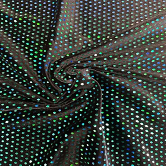 1 Yard Glued Hologram Sequin Stretch Velvet Fabric 60 Inches Width Black Gold {1}