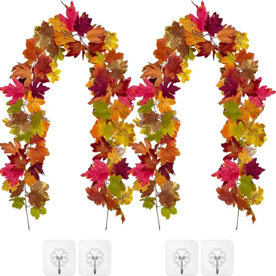 2 PCS Fall Maple Leaves Garland, Artificial Autumn Maple Leaf {1}
