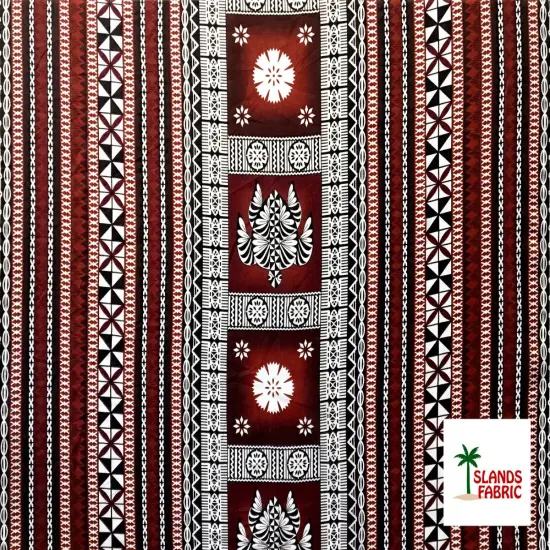 1 Yard Fiji Turtle Border Poly Linen Fabric 55 Inch Width Maroon Oak {1}