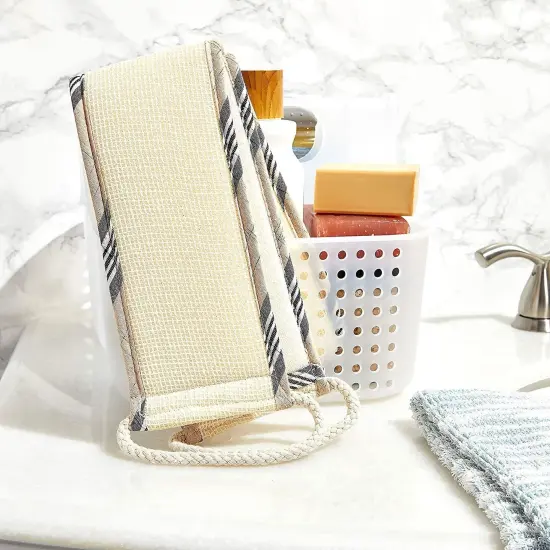 2 Pack Loofah Exfoliating Back Scrubber for Shower, Bath Scrub Sponge Cleaner Body Exfoliator for Men and Women, Spa Massage Dead Skin Cell Remover White {3}