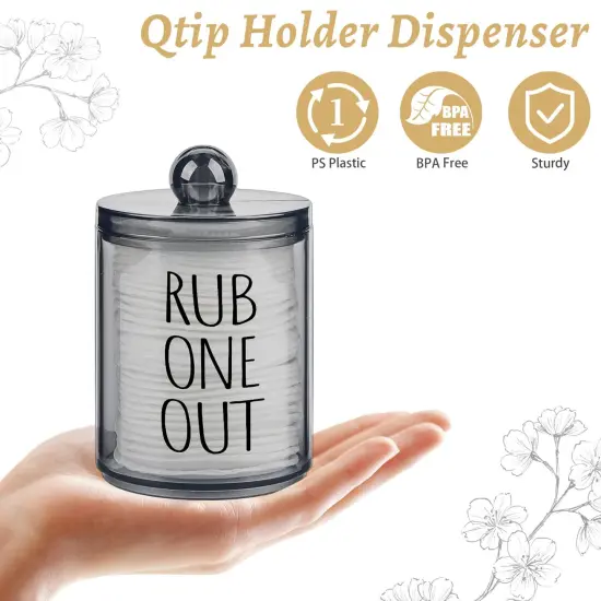 4 Pack Qtip Holder Dispenser with Lids and Labels - 10 oz Acrylic Apothecary Jars Plastic Bathroom Vanity Canister Organizer for Cotton Balls, Pads, Swabs, Floss (Black) {6}