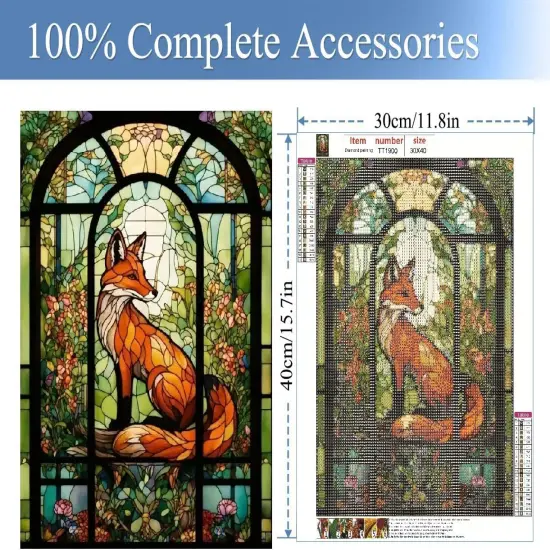 Fox Diamond Painting Kits-Stain Glass Fox Diamond Painting Kits for Adults,5D DIY Full Drill Fox Diamond Art for Home Wall Decor 12x16inch {3}