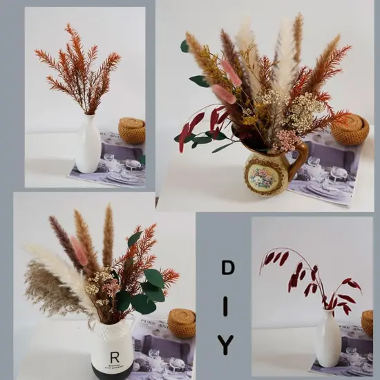 Natural Dried Pampas Grass Bouquet,17" Natural Dried Flower Bouquet，Pampas Grass Silver Dollar Leaf Decoration {5}