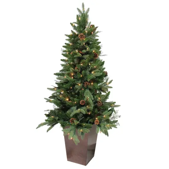 Northlight Pre-Lit Potted Mixed Winter Pine Medium Artificial Christmas Tree - 5' - Clear Lights Green {1}