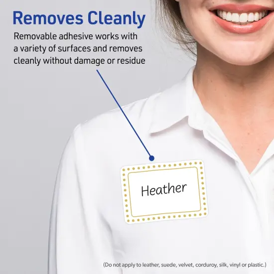 Avery® Printable Rectangle Adhesive Name Tags, Gold Border with Gold Dots Design, 2-1/3" x 3-3/8", Matte White Removable Name Tags, Laser/Inkjet, 80 Total, Great for Name Badges {3}