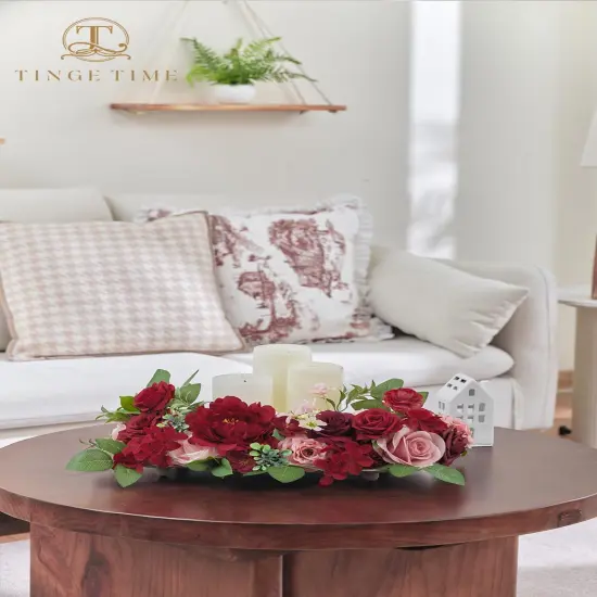 Burgundy Artificial Flowers Combo Box Set, Silk Dahlia Fake Roses with Stems {2}