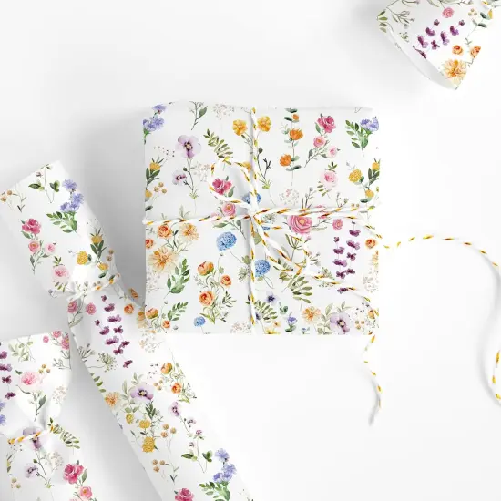 Spring Flower Wrapping Paper -Mini Roll- 17In x 32.8Ft Watercolor Wildflower Gift Wrap Paper Colorful Floral Craft Paper for Birthday Wedding Party Mother's Day Packing Supplies {2}